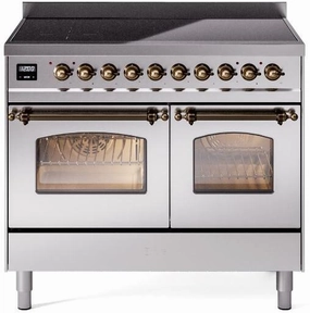 Ilve UPDI406NMPSSB Nostalgie Ii 40 Inch Electric Freestanding Range In Stainless Steel With Bronze Trim