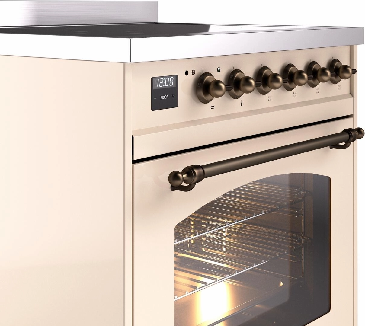 Ilve UPI304NMPAWB Nostalgie Ii 30 Inch Electric Freestanding Range In Antique White With Bronze Trim