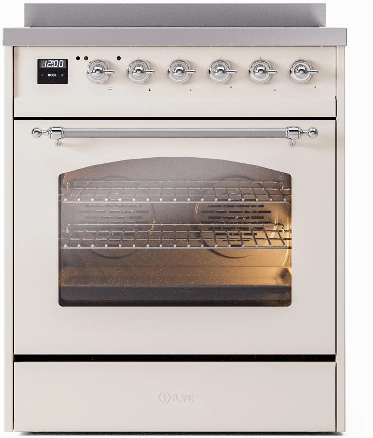 Ilve UPI304NMPAWC Nostalgie Ii 30 Inch Electric Freestanding Range In Antique White With Chrome Trim
