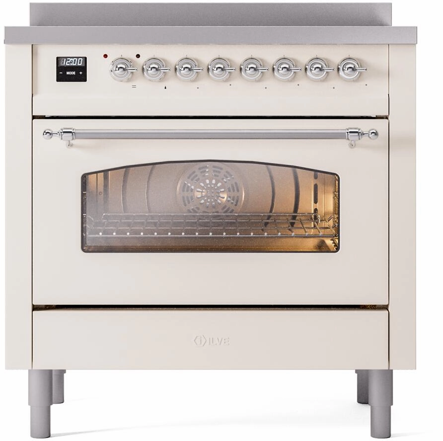 Ilve UPI366NMPAWC Nostalgie Ii 36 Inch Electric Freestanding Range In Antique White With Chrome Trim
