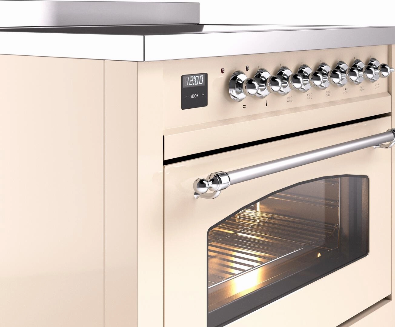 Ilve UPI366NMPAWC Nostalgie Ii 36 Inch Electric Freestanding Range In Antique White With Chrome Trim