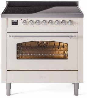 Ilve UPI366NMPAWC Nostalgie Ii 36 Inch Electric Freestanding Range In Antique White With Chrome Trim