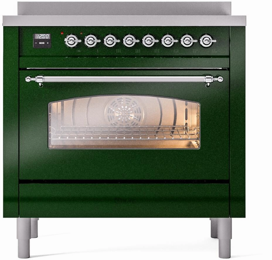 Ilve UPI366NMPEGC Nostalgie Ii 36 Inch Electric Freestanding Range In Emerald Green With Chrome Trim