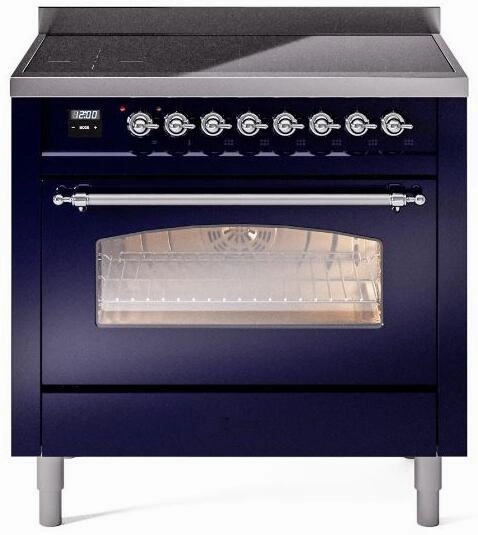 Ilve UPI366NMPMBC Nostalgie Ii 36 Inch Electric Freestanding Range In Blue With Chrome Trim
