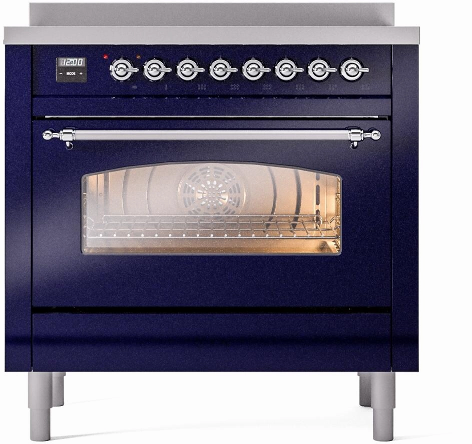 Ilve UPI366NMPMBC Nostalgie Ii 36 Inch Electric Freestanding Range In Blue With Chrome Trim
