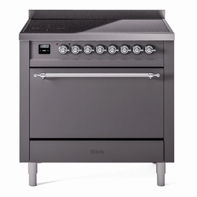 Ilve UPI366QNMPMGC Nostalgie Ii 36 Inch Electric Freestanding Range In Matte Graphite With Chrome Trim