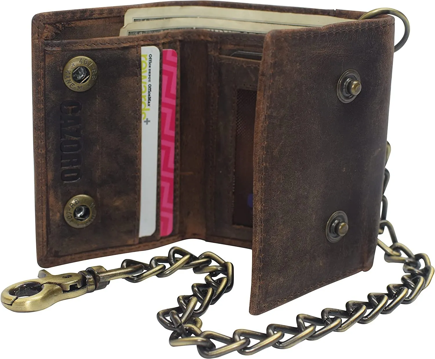 Save Big Online Cazoro Men'S Rfid Blocking Trifold Vintage Leather Biker Chain Wallet With Snap Closure (Dark Beige)