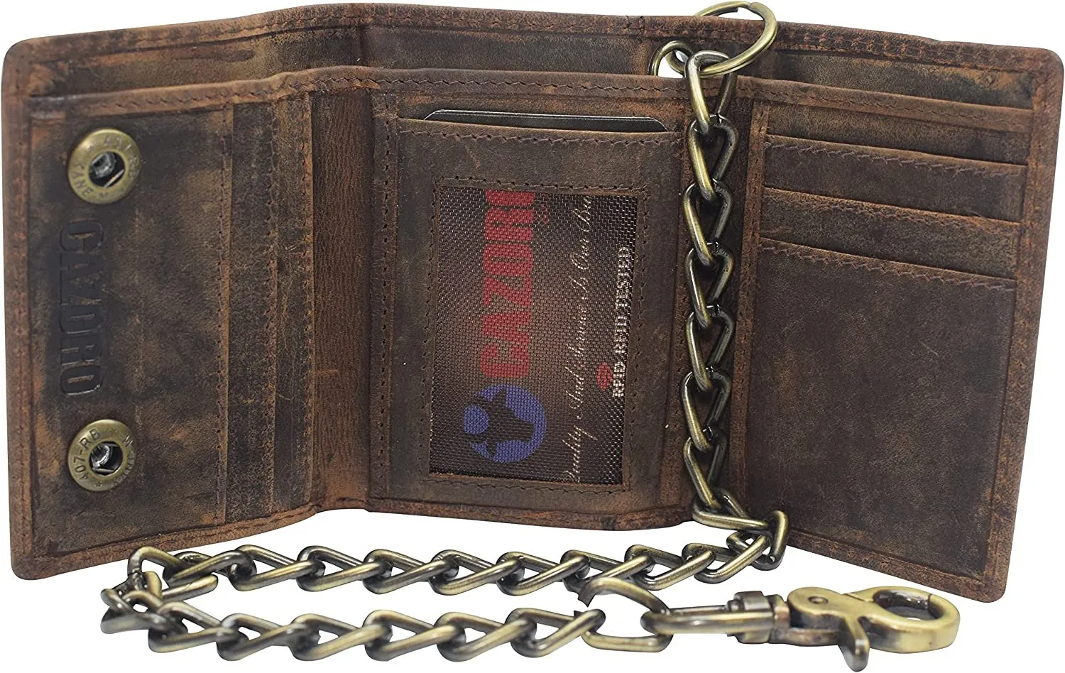 Big Savings Event Cazoro Men'S Rfid Blocking Trifold Vintage Leather Biker Chain Wallet With Snap Closure (Dark Beige)