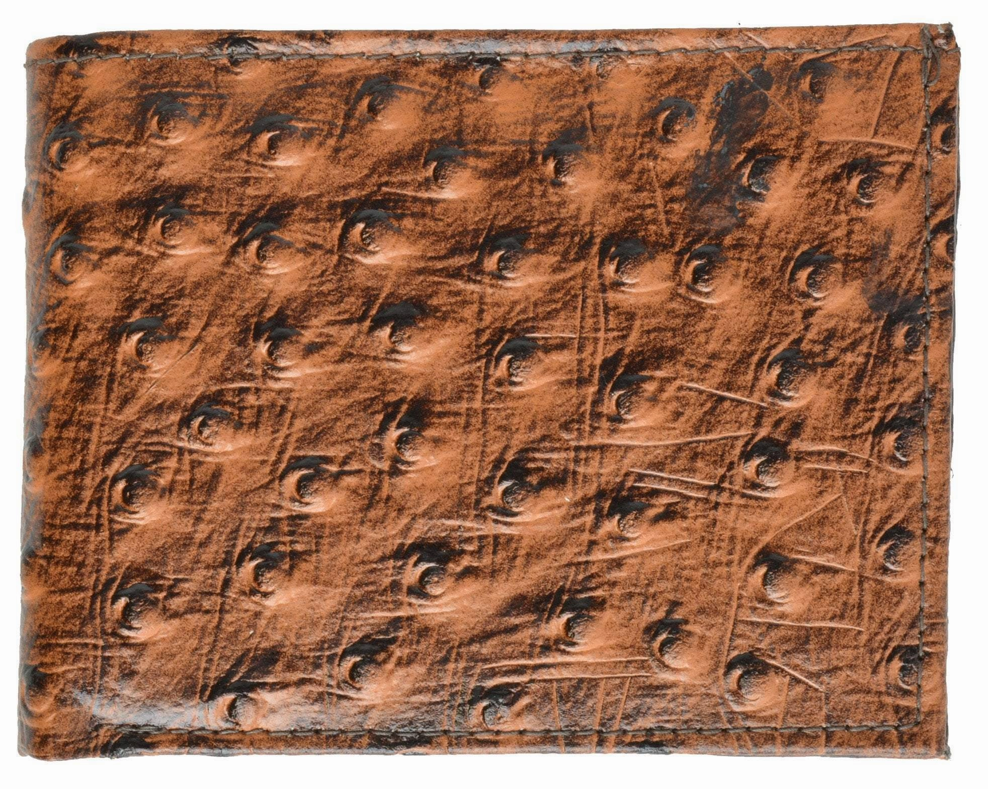Clearance Blowout Limited Stock Alert Ostrich Print Cowhide Leather Bifold Wallet With Center Id Window & Credit Card Slots 71152 Os