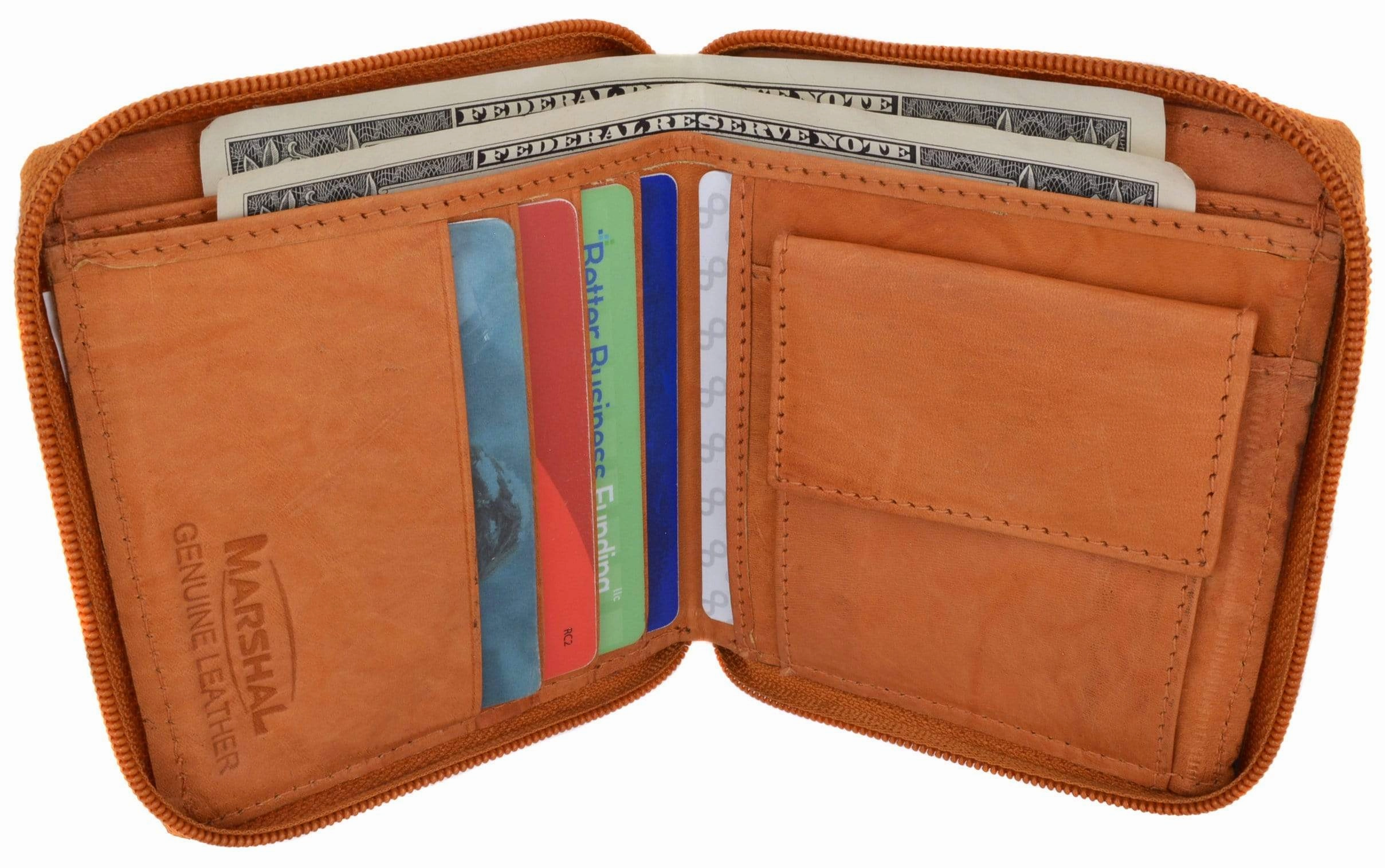 Mens Genuine Leather Zip Around Bifold Wallet With Snap Down Coin Purse 1356 Cf Trending Offer Today Gift Sale Event