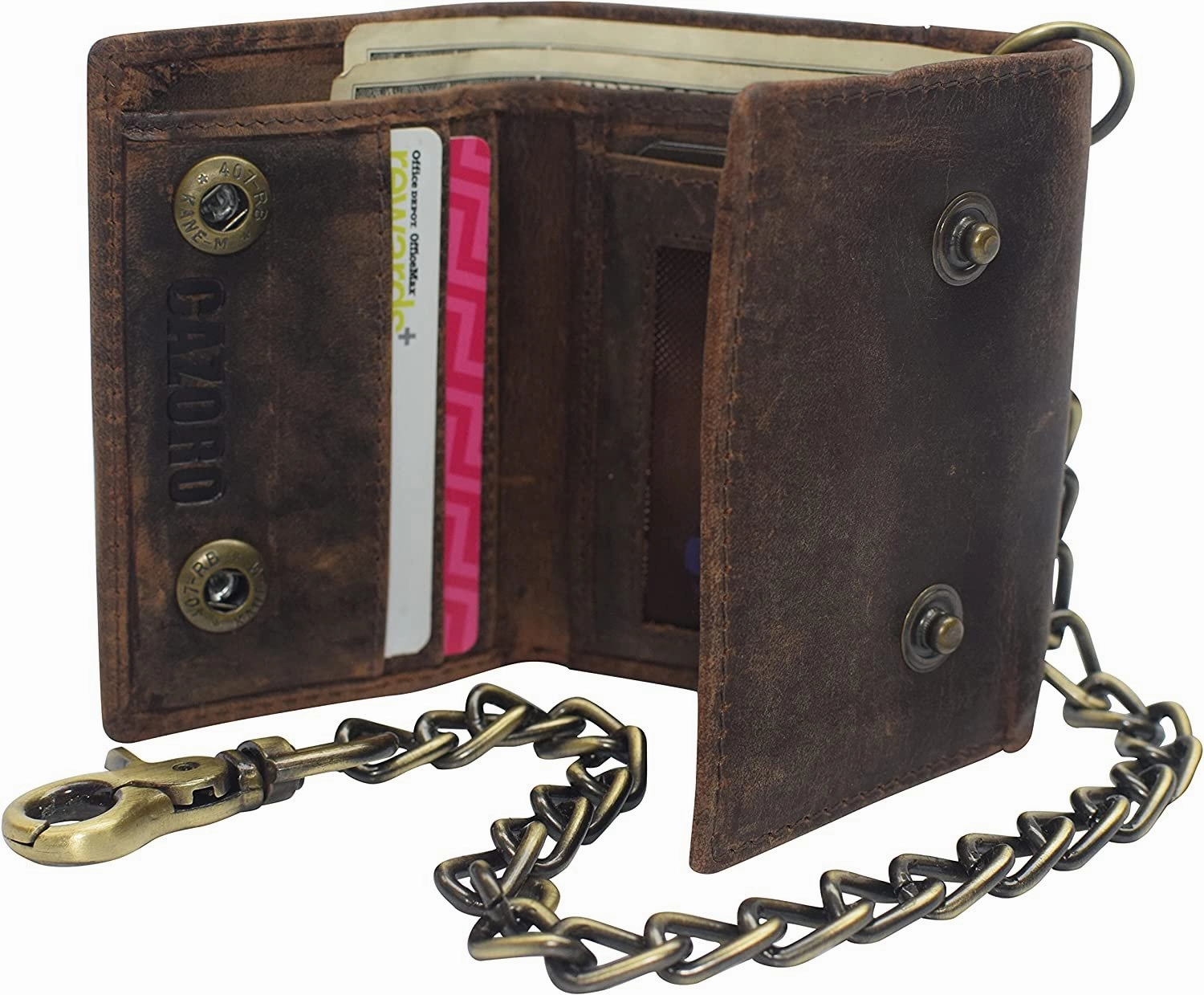 Save Big Online Cazoro Men'S Rfid Blocking Trifold Vintage Leather Biker Chain Wallet With Snap Closure (Dark Beige)