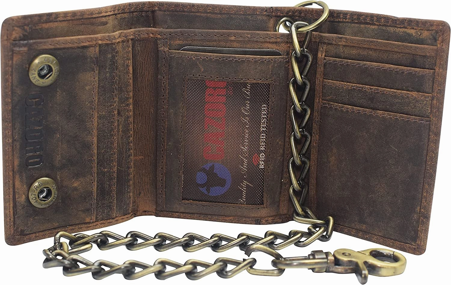 Big Savings Event Cazoro Men'S Rfid Blocking Trifold Vintage Leather Biker Chain Wallet With Snap Closure (Dark Beige)
