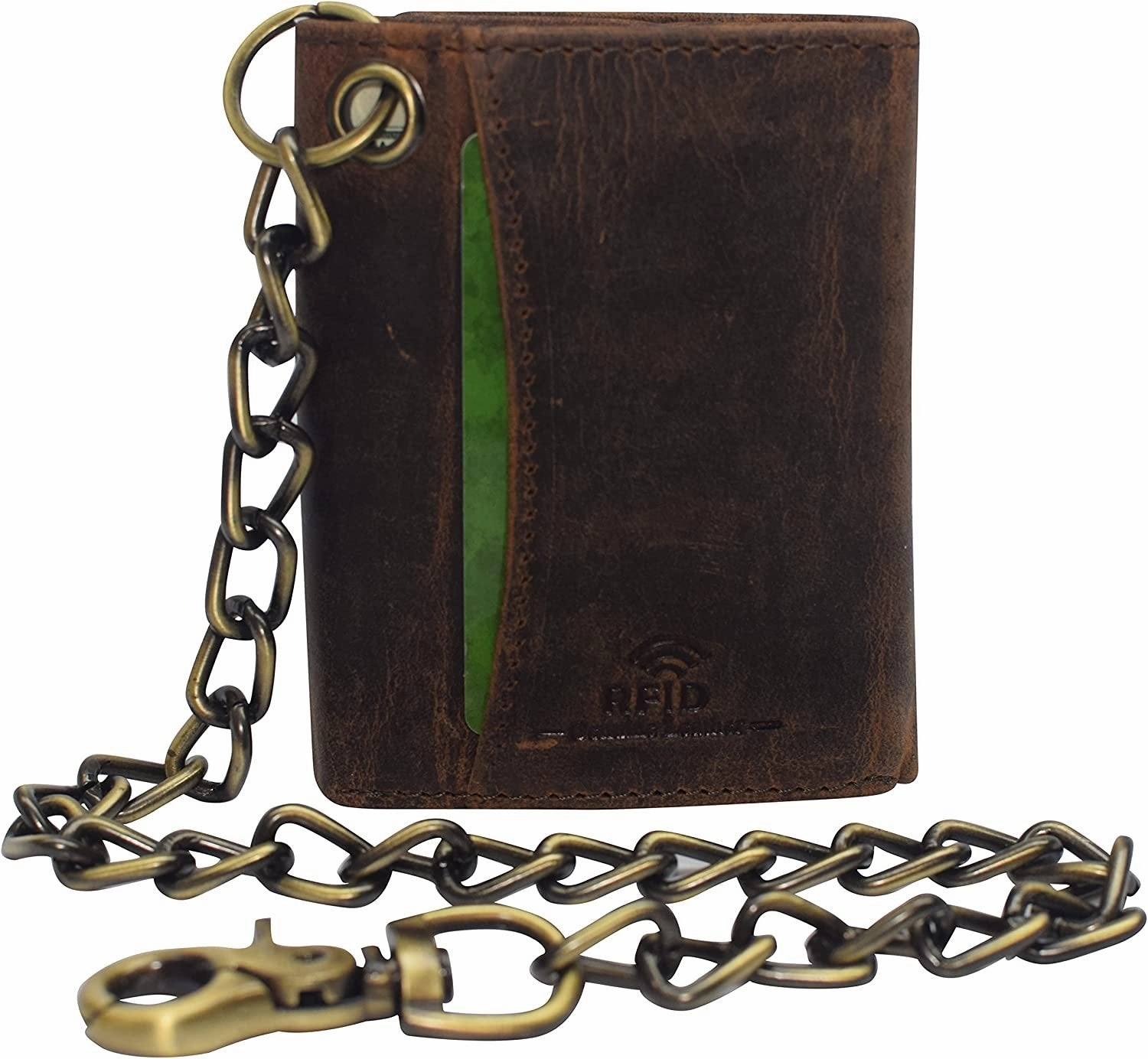 Todays Special Picks Cazoro Men'S Rfid Blocking Trifold Vintage Leather Biker Chain Wallet With Snap Closure (Dark Beige)
