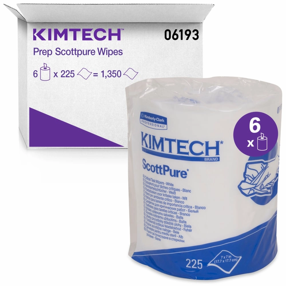 Kimberly-Clark Home Wipers - Kimtech Prep™ Scottpure™ Critical Task Wipes, Center-Pull Roll (Case of 6 Rolls), 06193