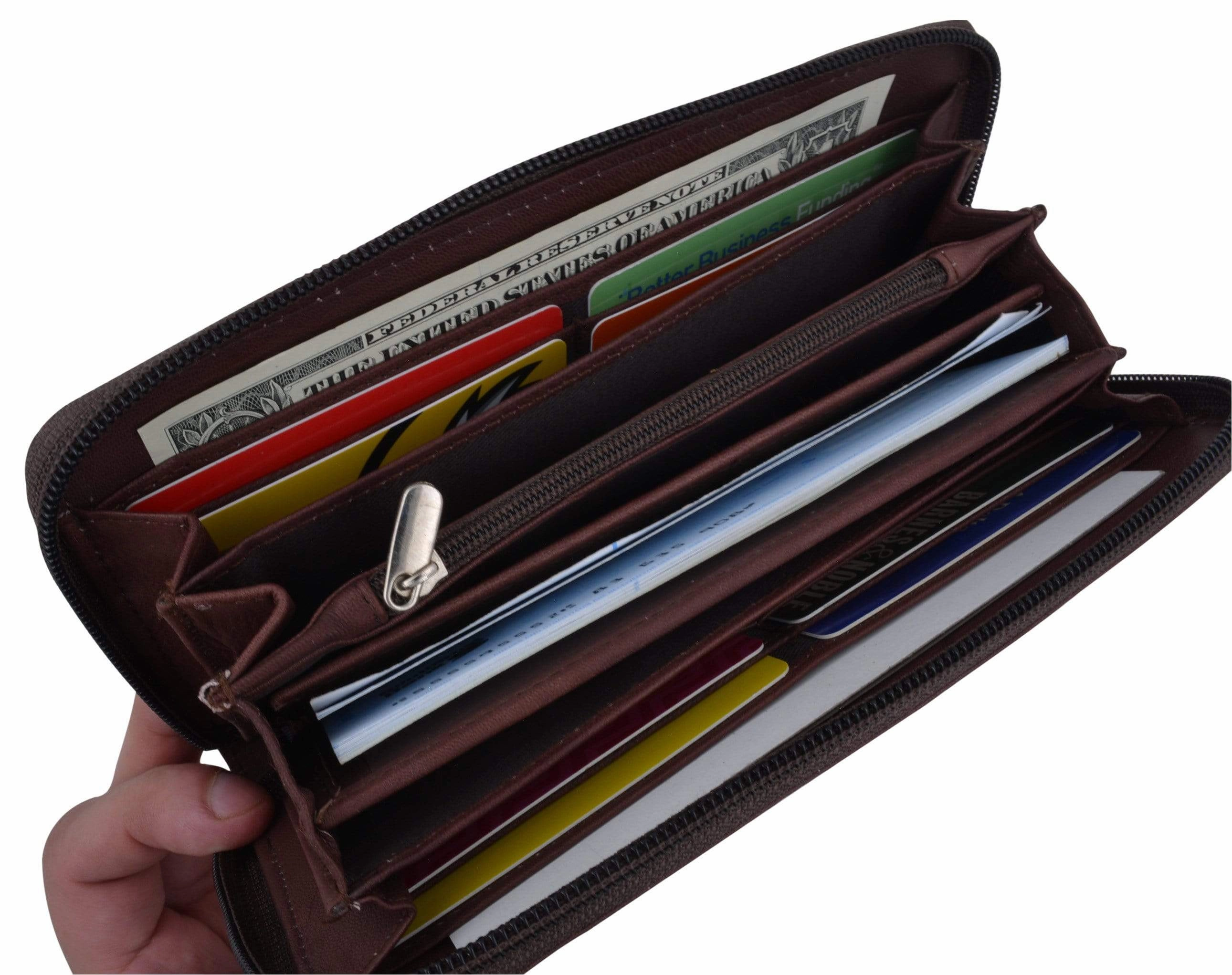 Ladies Genuine Leather Zip-Around Long Credit Card Wallet Trending Hot Deal