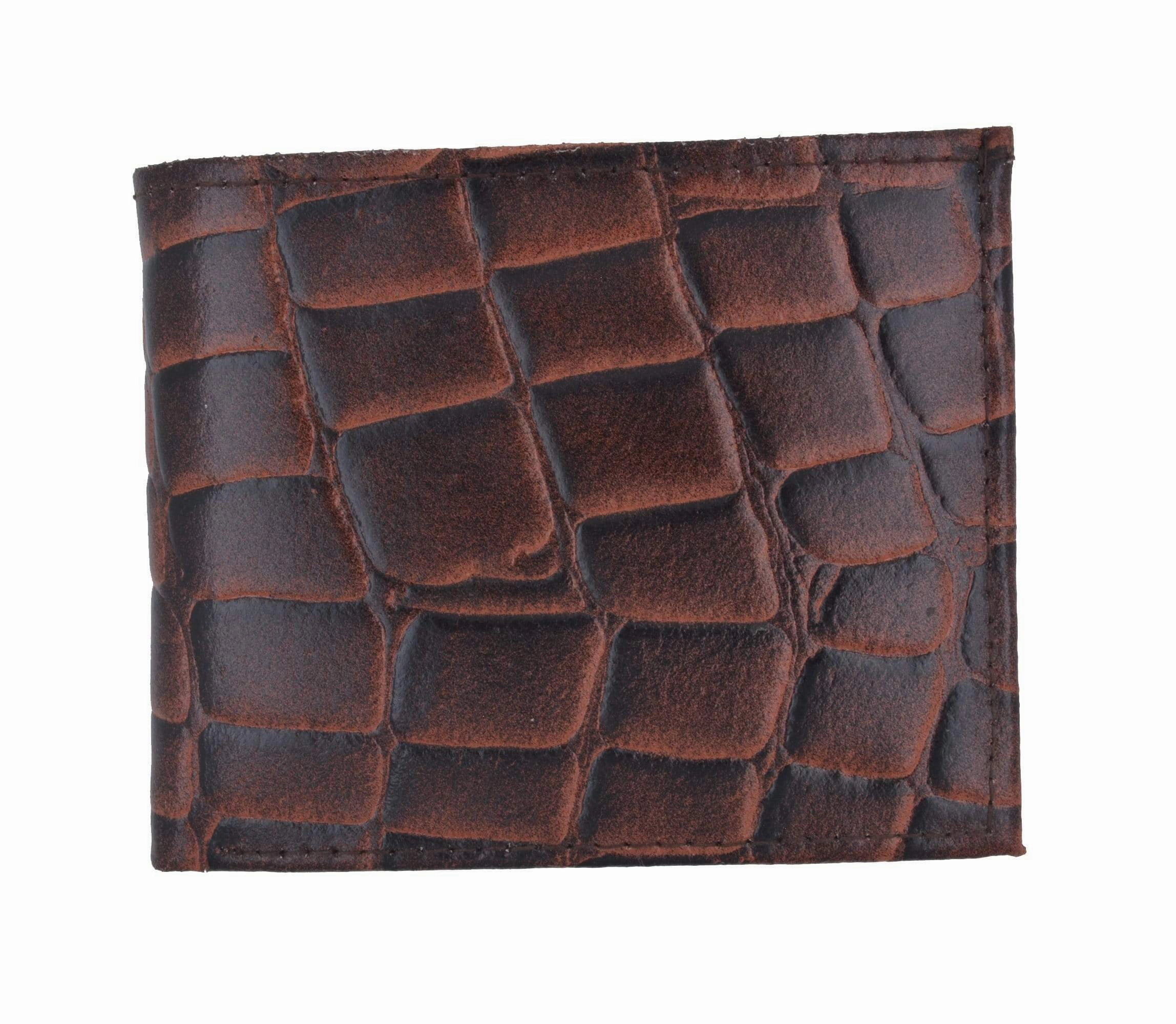 Crocodile Print Cowhide Leather Bifold Wallet With Flip Id Window & Credit Card Slots 71053 Cr Trending Now Discount