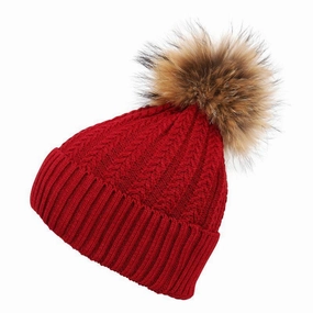 Special Offer Inside Exclusive Deal Inside Luxury Ladies Wool Fur Pom Pom Hat - Red