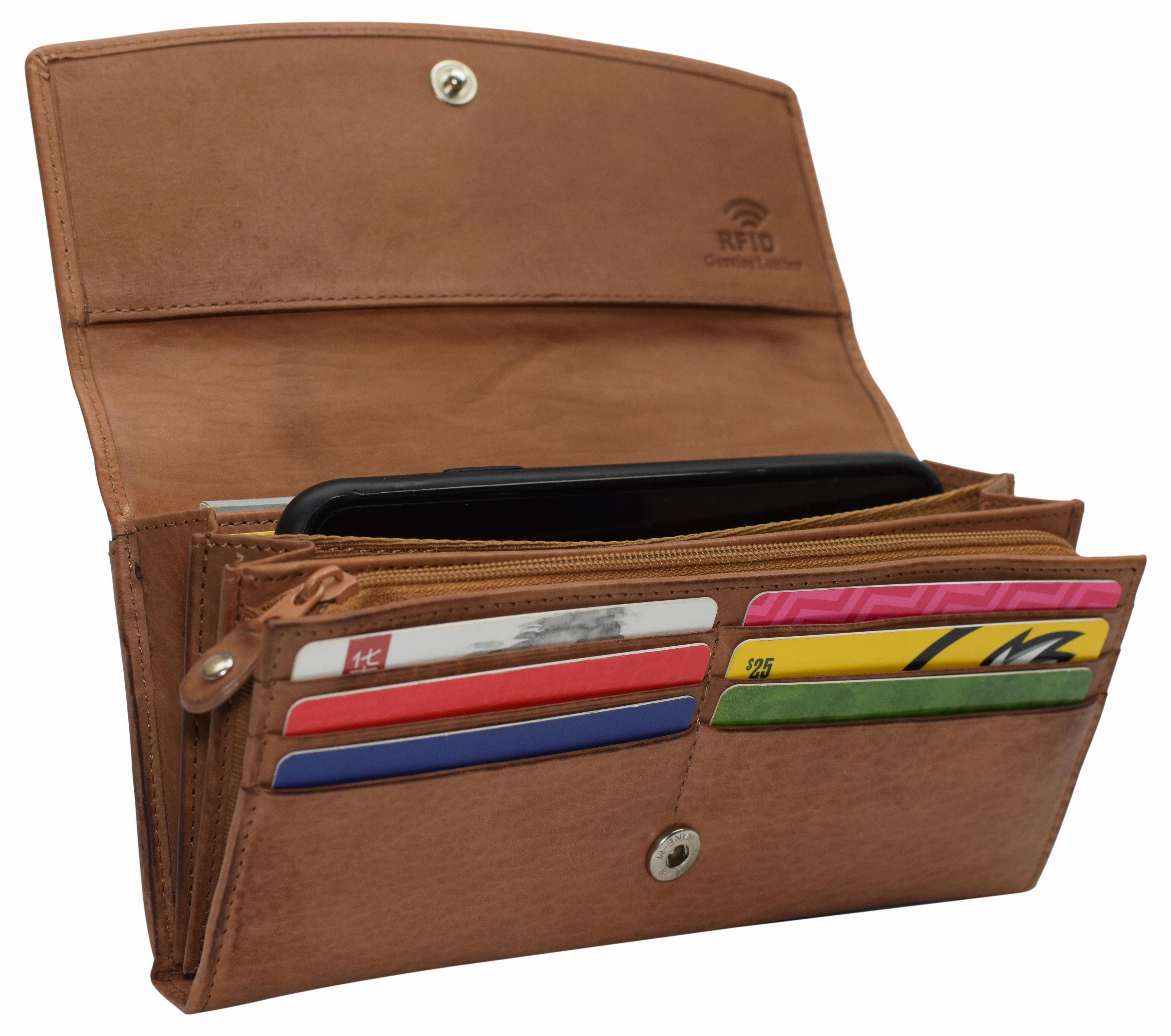Leather Flap Clutch Rfid Wallets For Women - Big Womens Wallet Accordion Purse Organizer Zip Coin Pouch For Women Gift Clearance Sale