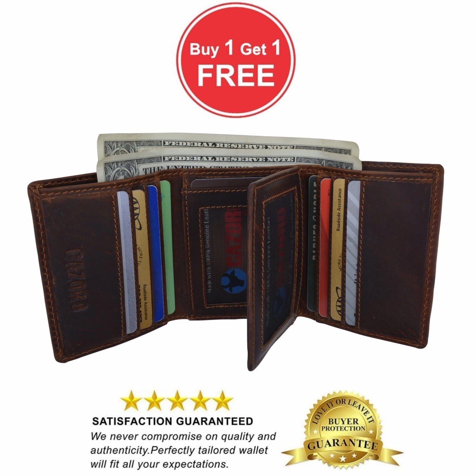 Weekend Specials Leather Trifold Rfid Brown Wallet For Men With Flip Out Id Holder