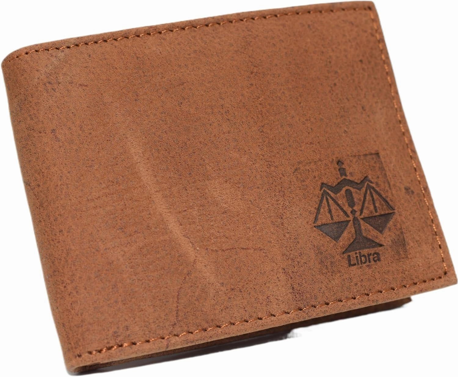 Hot Picks Today Limited Time Steal Libra Logo Men'S Rfid Protected Genuine Leather Bifold Trifold Zodiac Sign Wallet (Trifold)