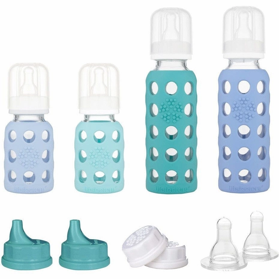 Lifefactory Glass Baby Bottle Starter Set 4Pk - Green/Blue Limited Stock Deals Shop the Savings Now