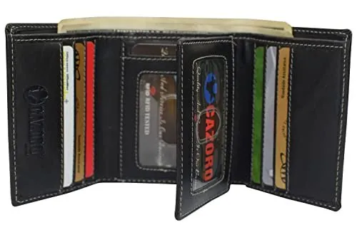Shop the Best Deals Vintage Buffalo Leather Men'S Rfid Trifold Wallet With Double Id Windows