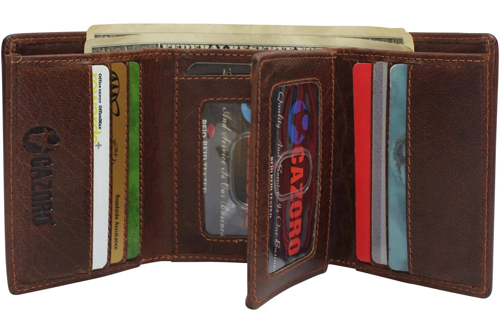 Vintage Buffalo Leather Men'S Rfid Trifold Wallet With Double Id Windows Trending Now Offer