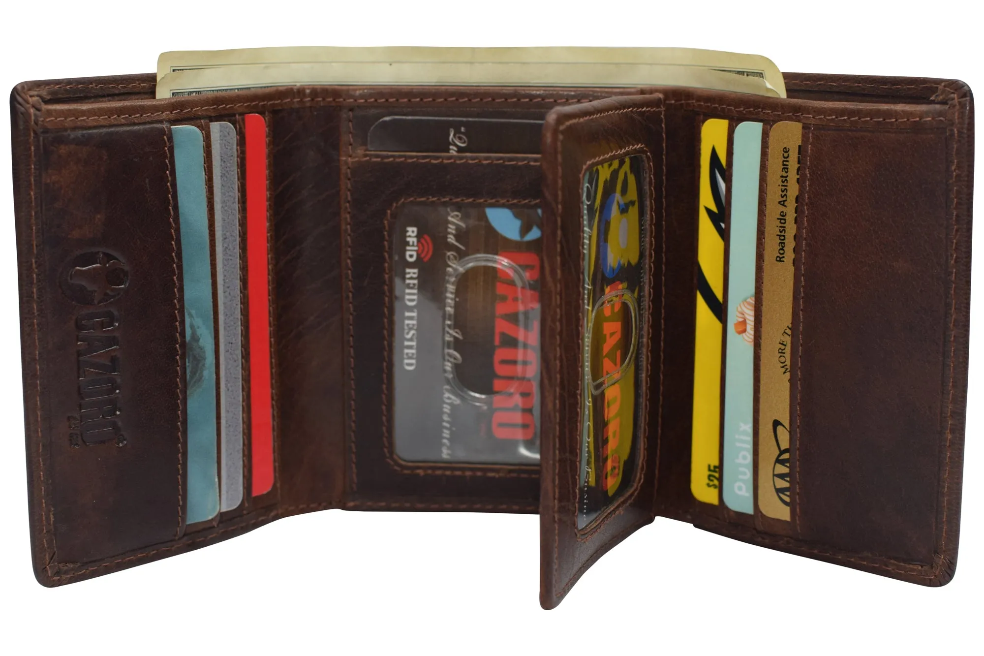 Vintage Buffalo Leather Men'S Rfid Trifold Wallet With Double Id Windows Online Exclusive Deal Clearance Savings Now