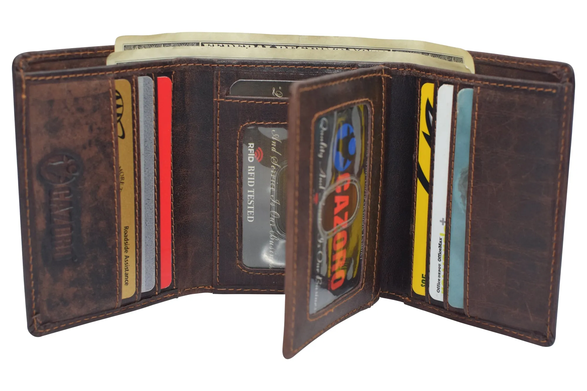Dont Miss Big Savings Hot Deal Alert Vintage Buffalo Leather Men'S Rfid Trifold Wallet With Double Id Windows