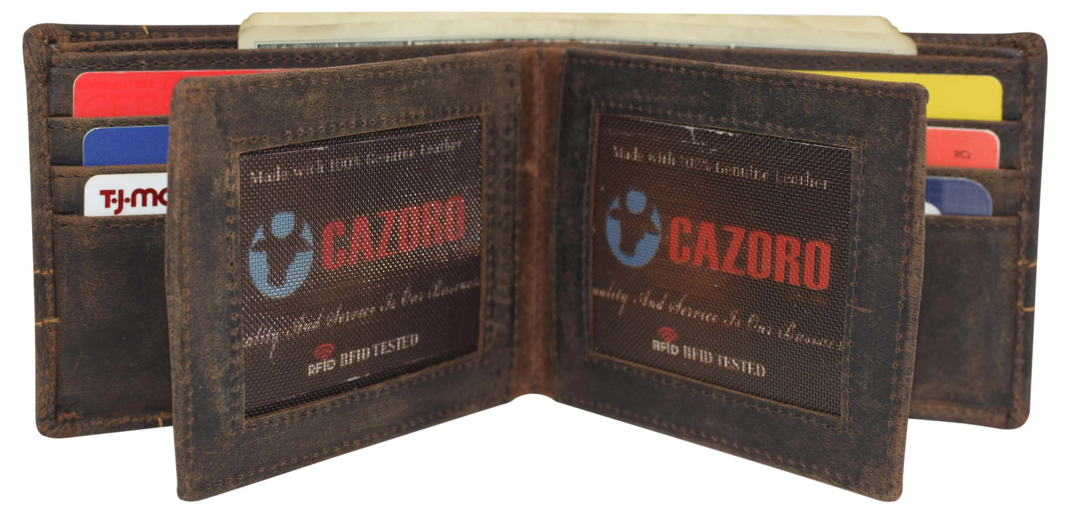 Hot Offer Event Mega Hot Offer Cazoro Wallets For Men Rfid Blocking Vintage Leather Large Bifold Double Id Window Wallet With Box