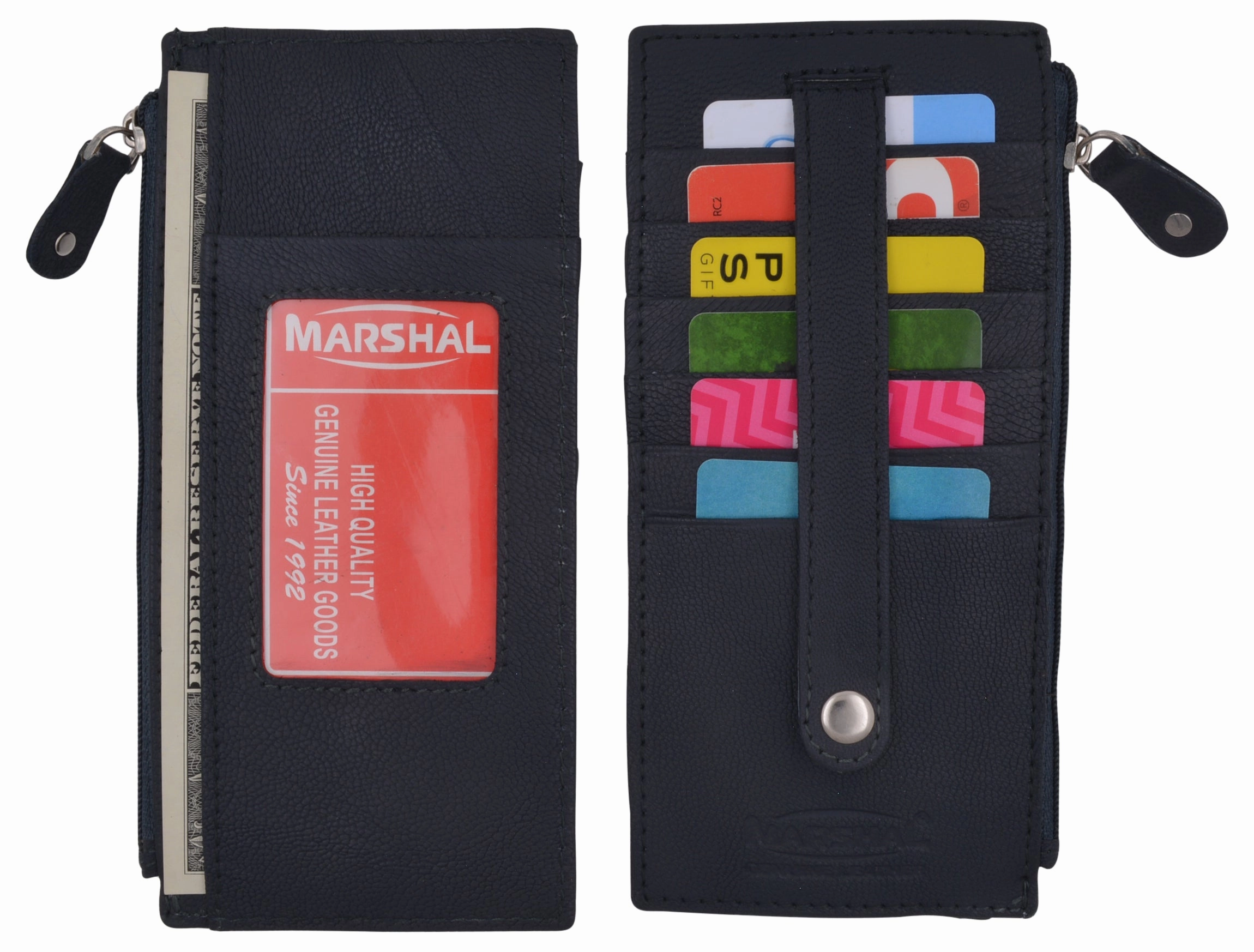 Leather All In One Card Case Holder Slim Wallet With A Card Protection Strap By Marshal Limited Time Discount