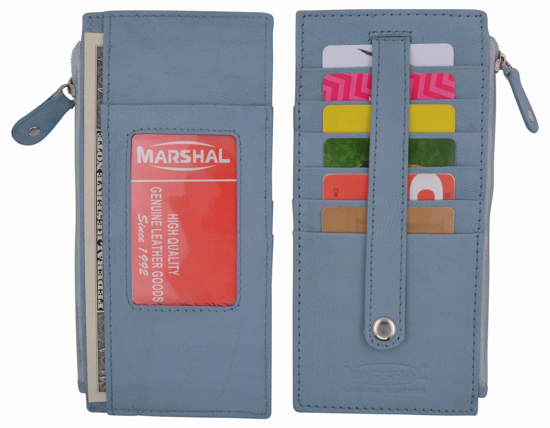 Todays Hot Pick Leather All In One Card Case Holder Slim Wallet With A Card Protection Strap By Marshal