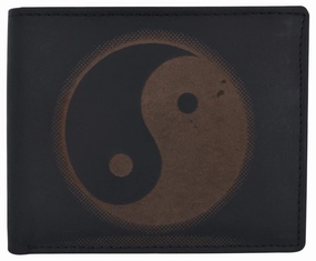 Bifold Genuine Leather Mens Rfid Credit Card Id Wallet W/ Ying Yang Logo Grab Your Hot Pick