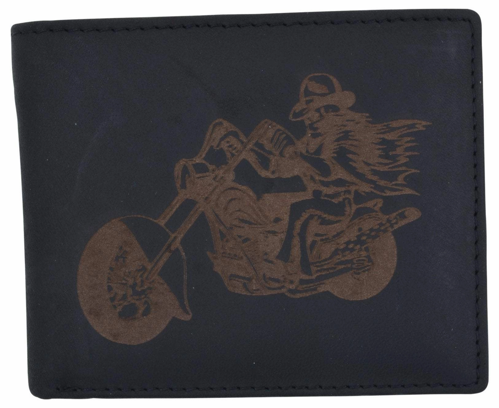Exclusive Holiday Deal Special Steal Event Men'S Motorcycle Biker Logo Rfid Blocking Genuine Leather Bifold Wallet