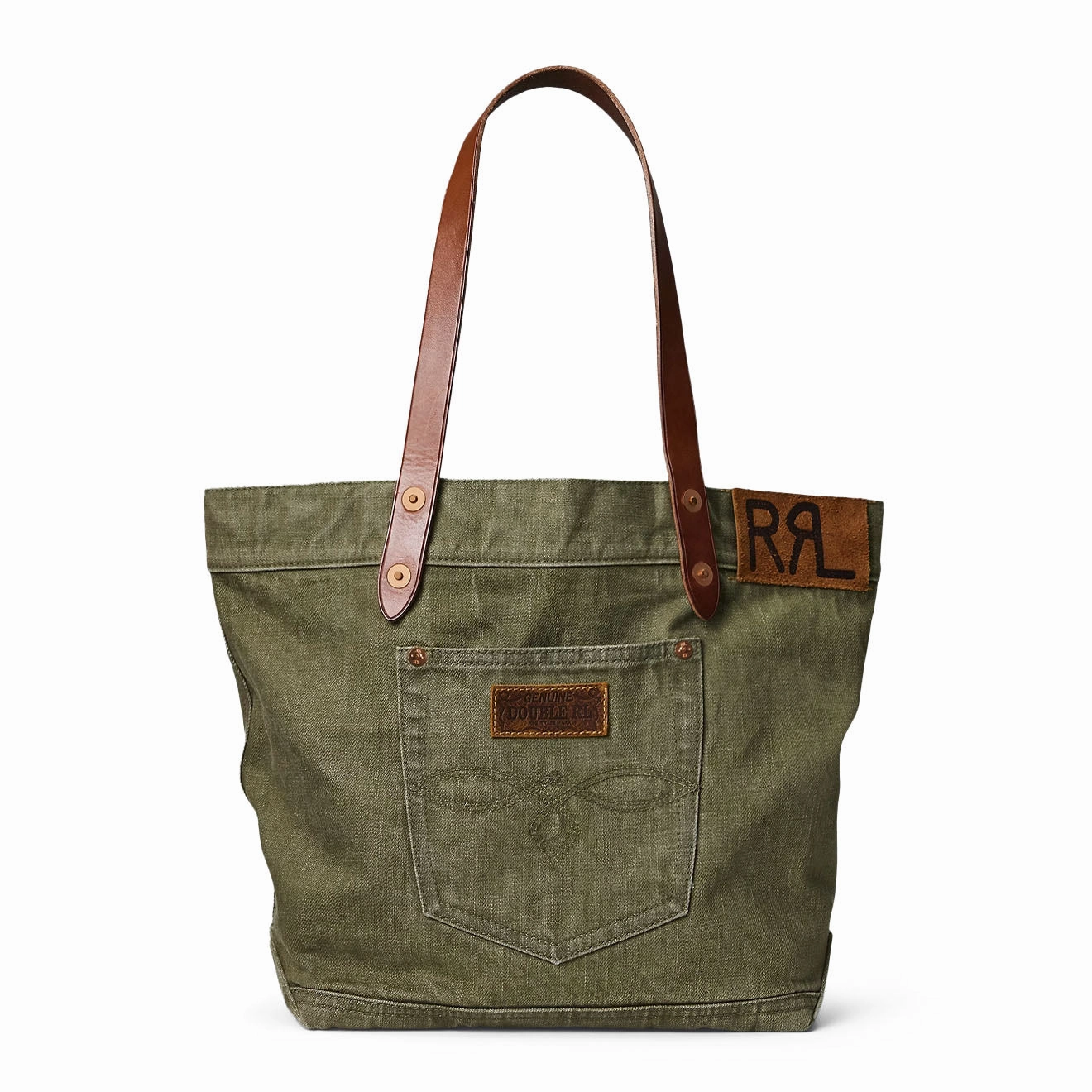 Rrl By Ralph Lauren Leather-Trim Twill Tote Olive Save Today Only