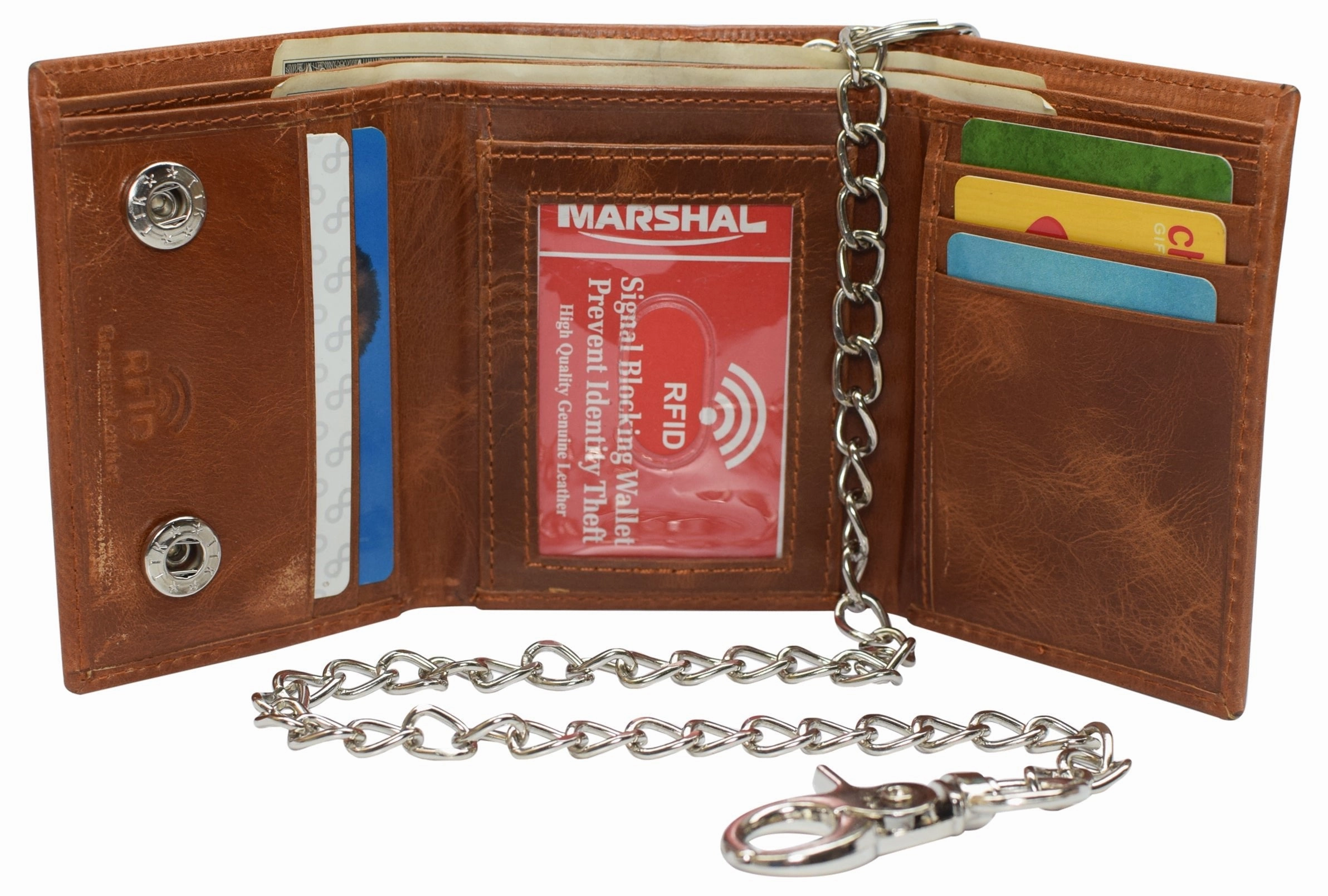 Rfid Blocking Men'S Tri-Fold Leather Biker Silver Chain Wallet With Snap Closure Grab Todays Deal