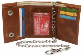 Rfid Blocking Men'S Tri-Fold Leather Biker Silver Chain Wallet With Snap Closure Grab Todays Deal