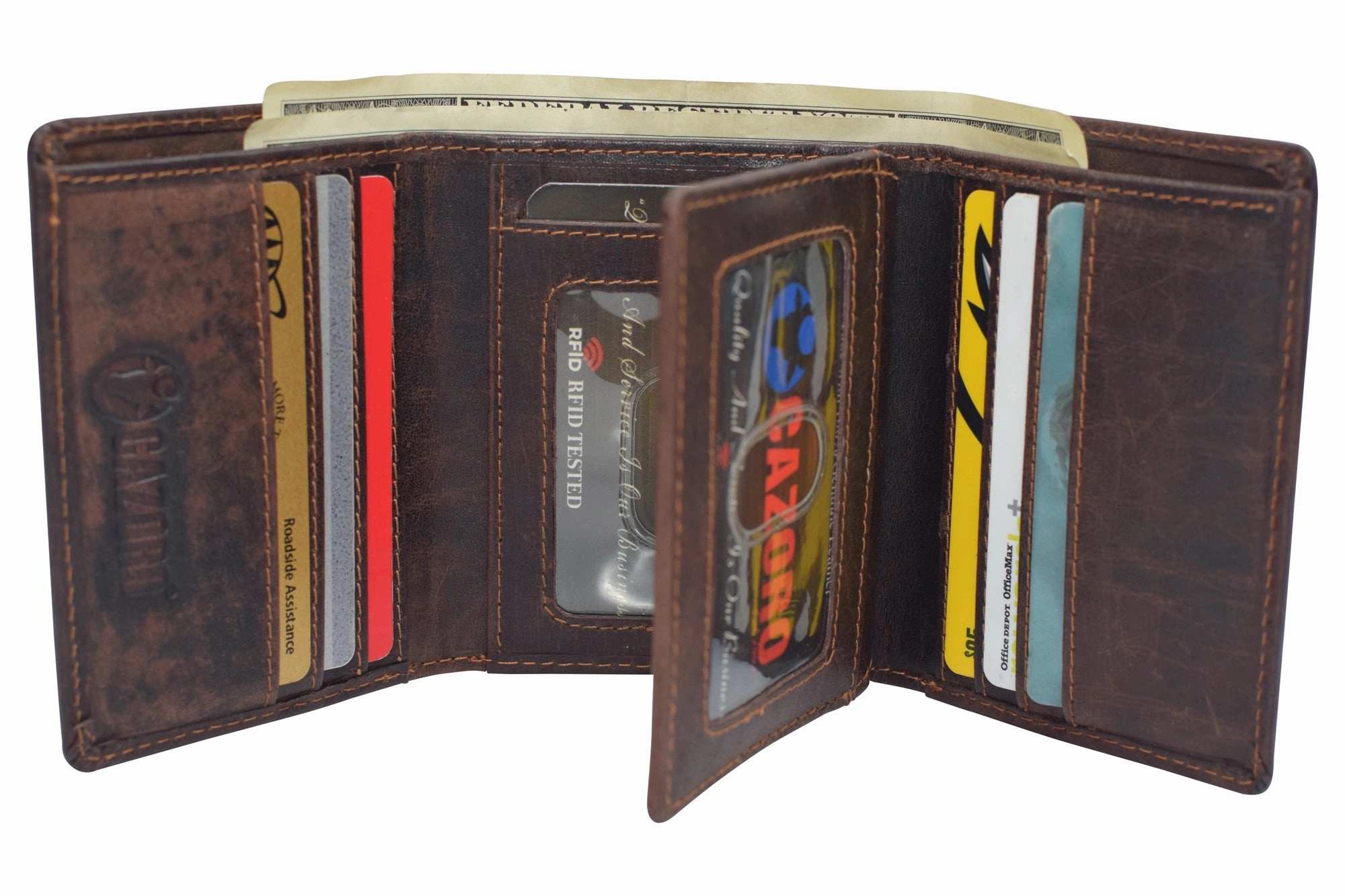 Dont Miss Big Savings Hot Deal Alert Vintage Buffalo Leather Men'S Rfid Trifold Wallet With Double Id Windows