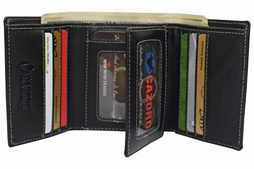 Shop the Best Deals Vintage Buffalo Leather Men'S Rfid Trifold Wallet With Double Id Windows