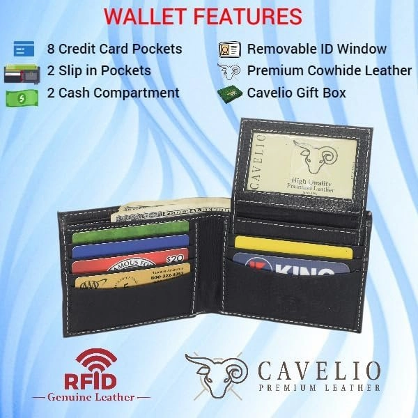 Cavelio Rfid Real Leather Wallets For Men - Bifold Removable Id Holder Men'S Wallet With Gift Box (Brown) EndofWeek Deals Grab Save Today