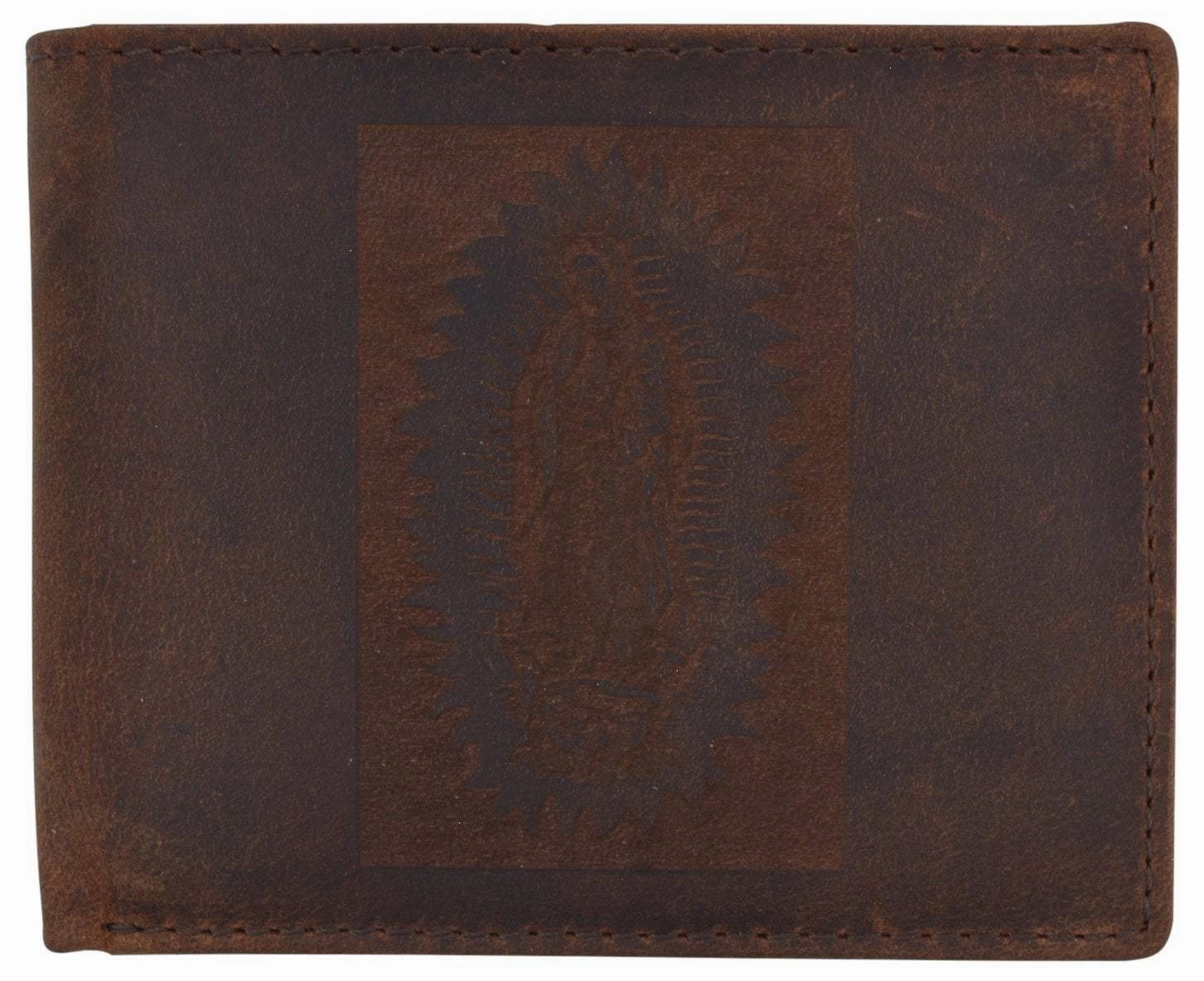 Mega Hot Offer Today Only Hot Sale Guadalupe Virgin Logo Rfid Genuine Leather Mens Bifold Wallet