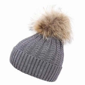 Luxury Ladies Wool Fur Pom Pom Hat - Dark Grey Save More Online