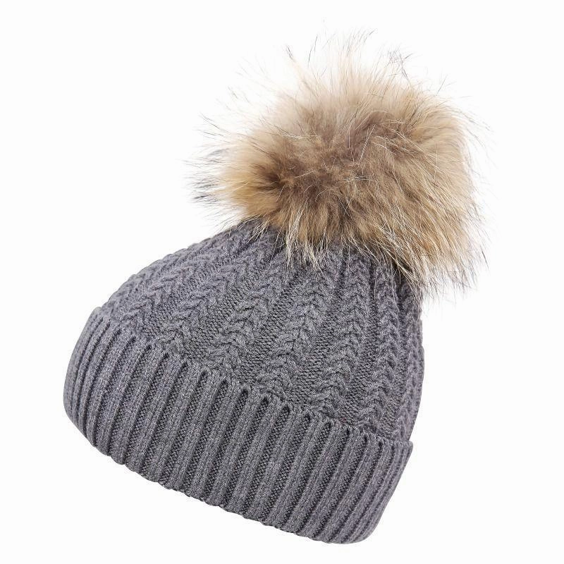 Luxury Ladies Wool Fur Pom Pom Hat - Dark Grey Save More Online