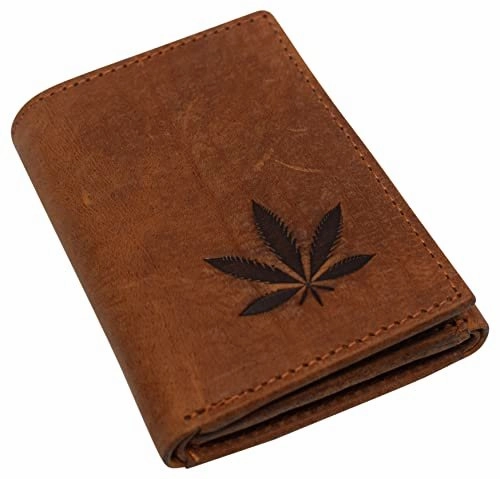 Marijuana Leaf Men'S Real Leather Rfid Blocking Trifold Wallet With Outside Id Window Flash Sale Now