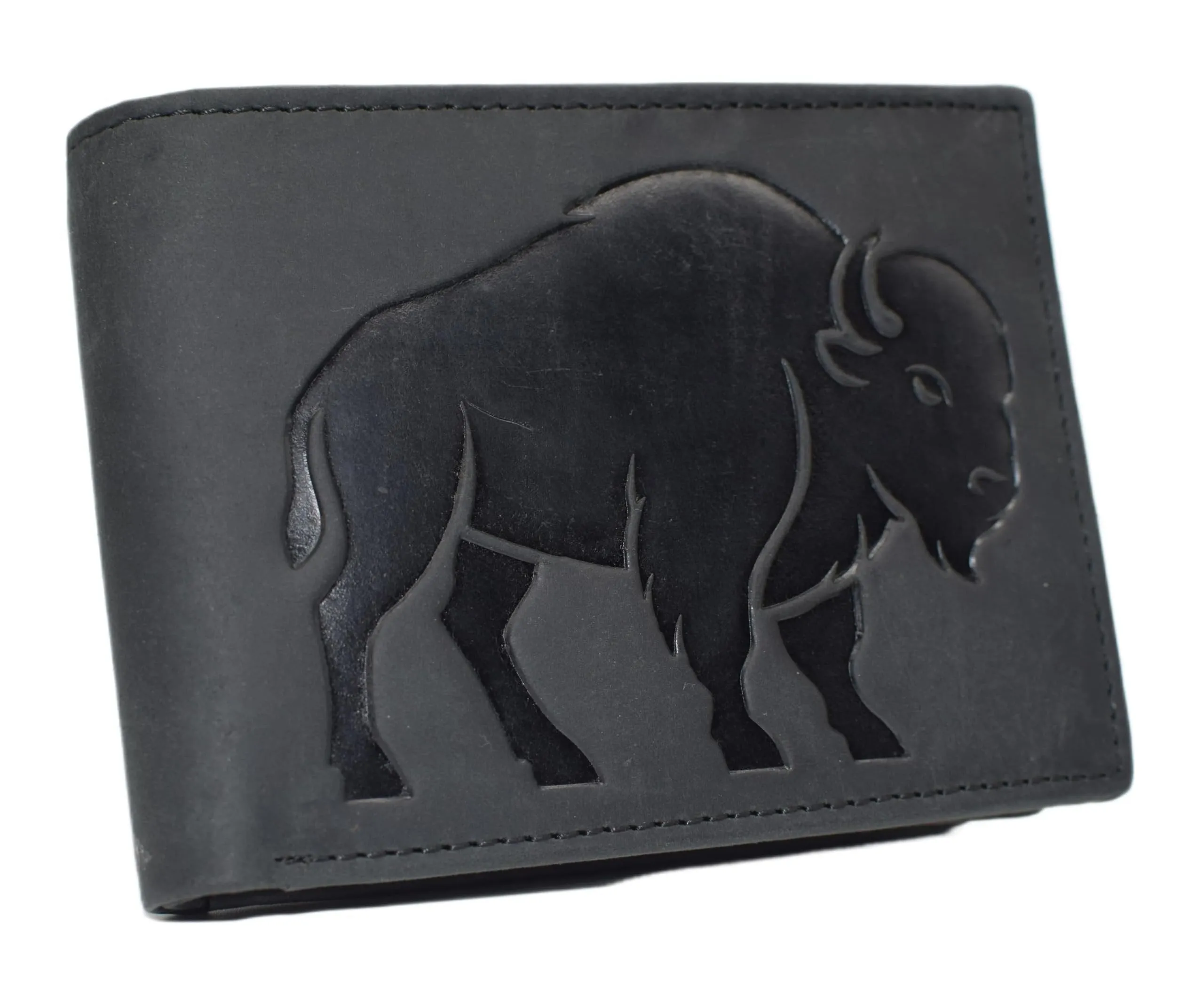 Dont Miss Big Savings Trending Deals Today Marshal Men'S Bison Design Genuine Leather Rfid Blocking Bifold Western Cowboy Wallet
