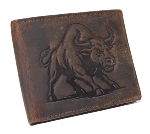 Exclusive Holiday Deal Instant Deal Today Marshal MenS Cowboy Western Wallet Rfid Blocking Vinatge Leather Bifold With Charging Bull Design (Brown)