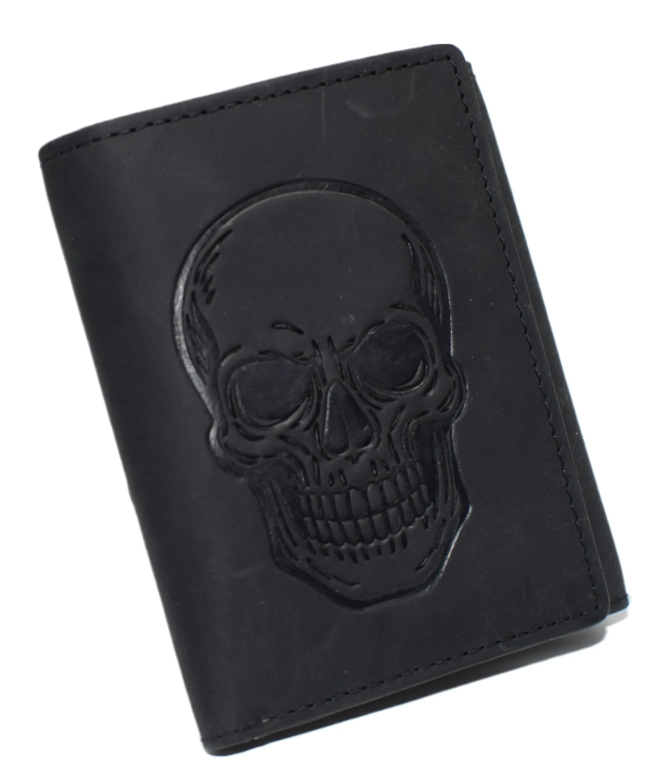 Special Steal Event Marshal MenS Rfid Blocking Trifold Biker Chain Wallet  Vintage Genuine Leather Skull Design Wallet With Snap Closure