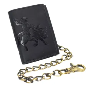 Marshal MenS Rfid Blocking Trifold Leather Chain Wallet  Bull Rider Western Cowboy Design  Snap Closure Biker Wallet Big Clearance Event