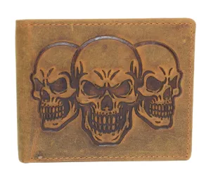 Grab Todays Deal Marshal MenS Rfid Blocking Vintage Leather Bifold Wallet With Triple Skull Debossed Design