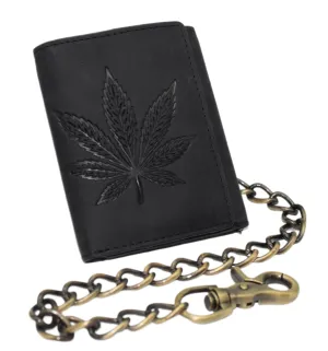 Marshal MenS Vintage Leather Chain Wallet  Trifold Rfid Blocking Biker Wallet With Embossed Marijuana Leaf & Snap Closure Online Deal Frenzy